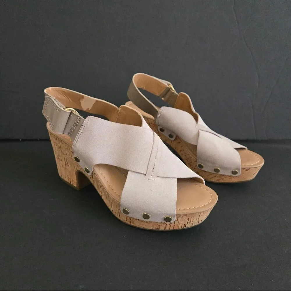 Franco Sarto Suede Slingback Kicks Platforms Sandals Size 6